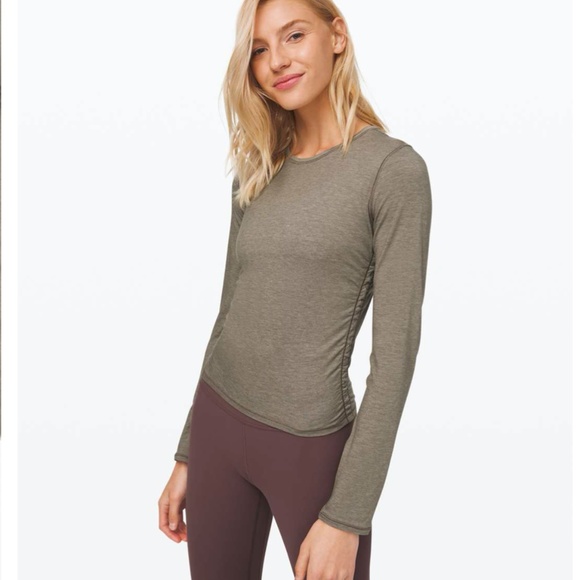 Lululemon Truthful Form Long Sleeve Heathered Carbon Dust Green Taupe Size 4 - Picture 1 of 9